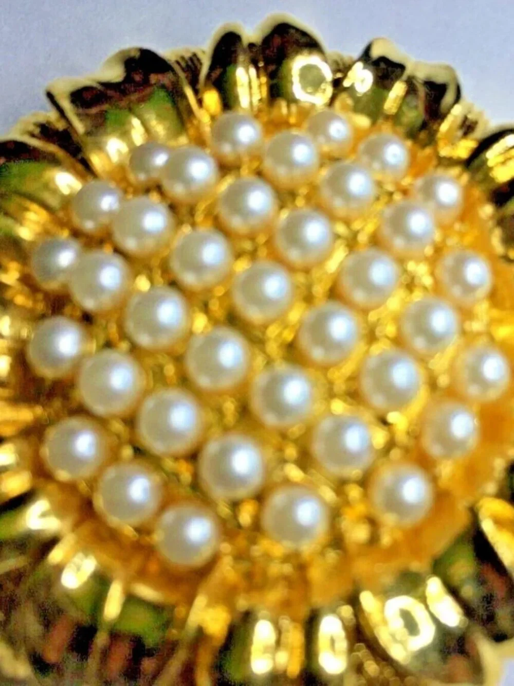 Vintage Signed Modo Gold Sunflower STATEMENT Pendant- Brooch Pin Faux Pearls